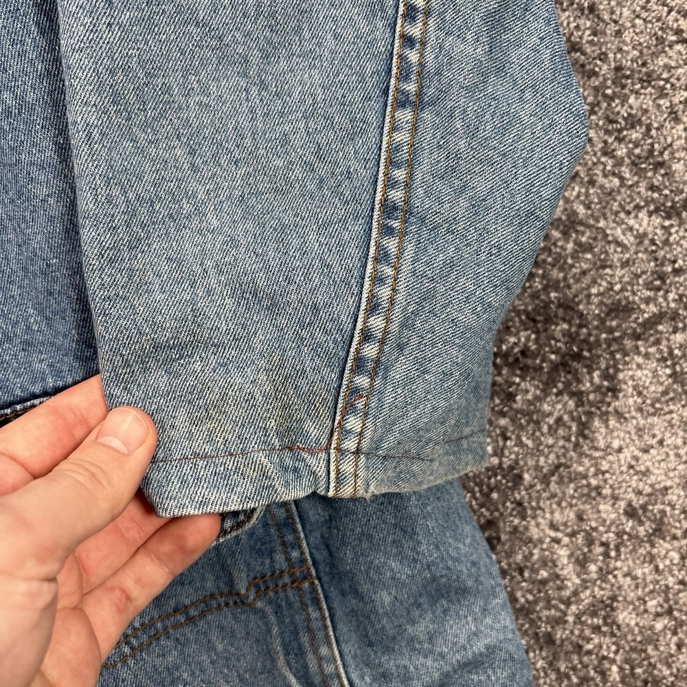 Vintage 90s J. Crew Chore Coat Jacket Mens XL Blue Denim Flannel Lined Oarsman - Picture 6 of 12